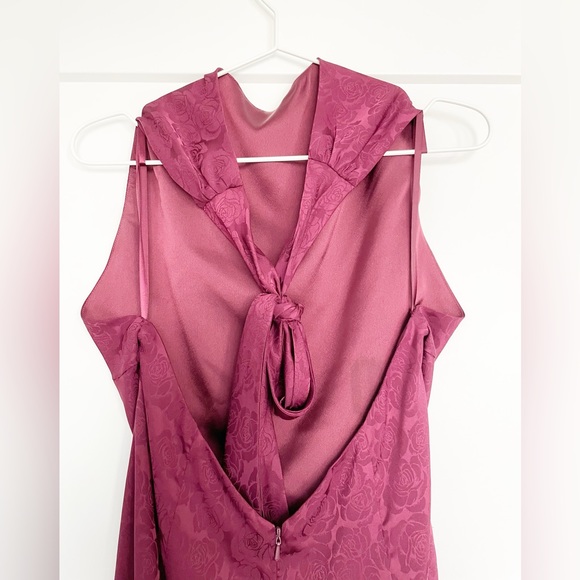 BHLDN Fame and Partners Chrisley Jacquard Halter Dress in Dark Berry - Picture 7 of 14